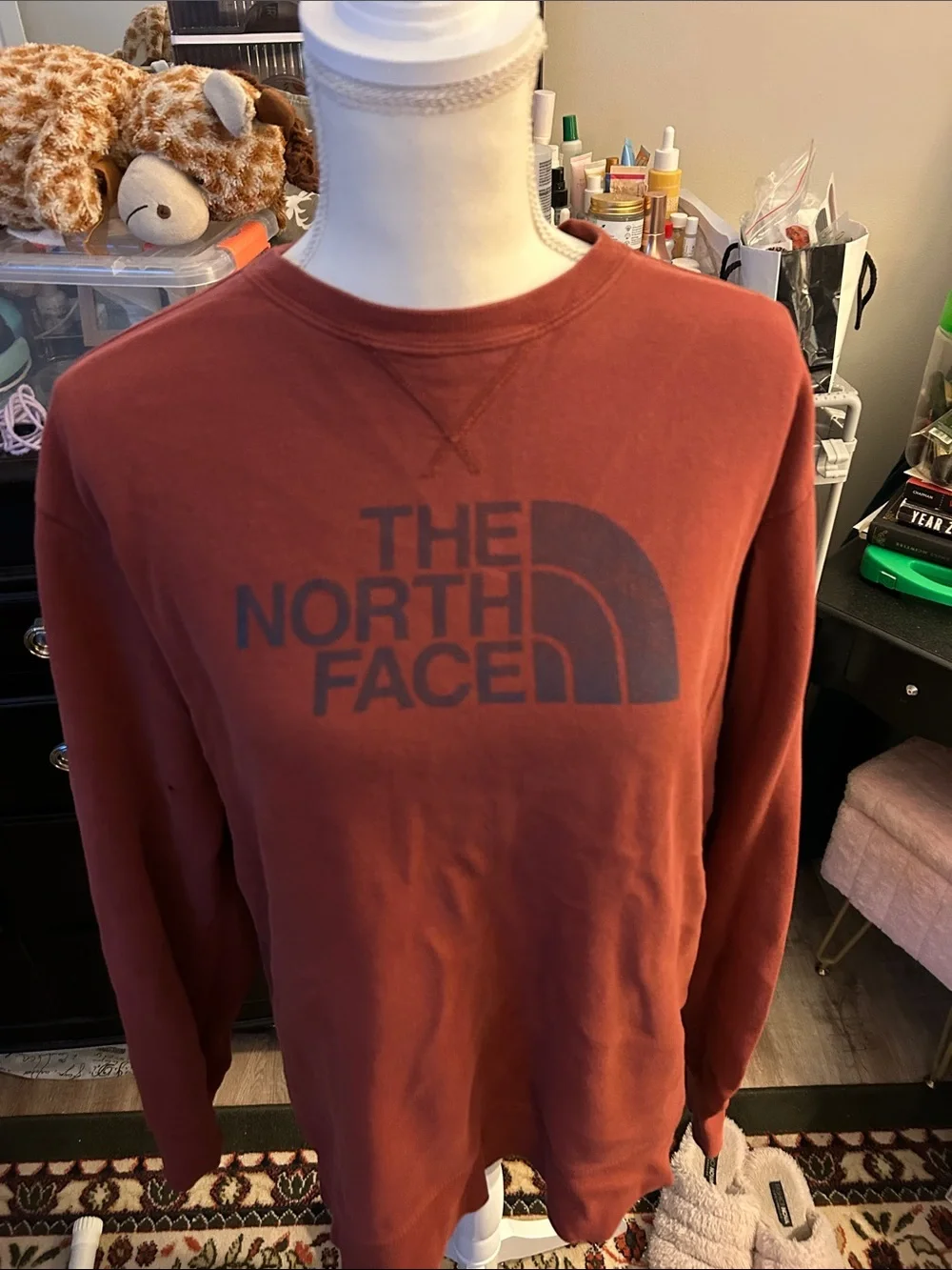The North Face Men's Crewneck Sweatshirt in Rust Red with Logo